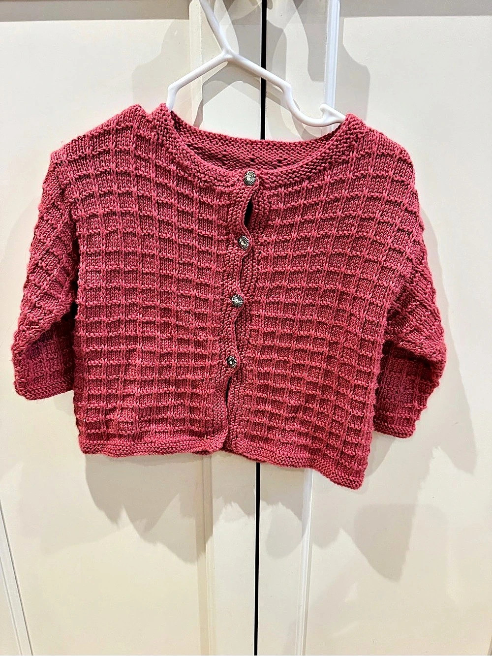 Hand knit 12-24m Pink Knit Cardigan Like New